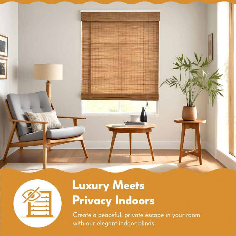 Radiance Cordless Bamboo Roman Shades for Windows - Flatstick Bamboo Blinds for Semi-Private Light Control - Easy to Lift & Fold Up Window Shades - Cocoa - 23 in. W x 64 in. L - (2216300E) - Image 5